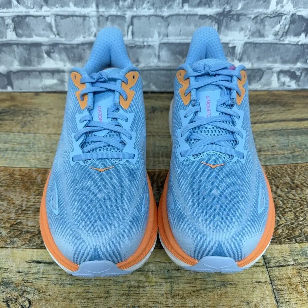Hoka One One Clifton 9 Airy Blue White Orange 1127896-ABIW Womens Size 9.5 B New